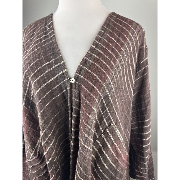 Yasuko Kurisaka Art to Wear Lagenlook Handwoven Brown Button Jacket Cardigan O/S - Picture 4 of 16